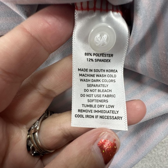 Birdie Retriever Polo Shirt Mens 2XL Red Blue Stripe Golf Performance Stretch - Picture 8 of 11